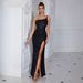 Glamorous Black Sequin Slit Dress – Sexy Off-Shoulder Celebrity Gown With High Leg Slit, Evening Party & Red Carpet Ready_ecoleips.com