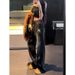 Women's Clothing High-Waisted Wide Leg Straight Jeans Fleece Lined Black Floral Print Rhinestone Detail Floor-Length Autumn/Winter_ecoleips.com