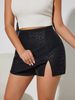 K PU Leather Half Body Skirt Pants Sexy Front Slit Hip Hugging Short Skirt Pants For Women_ecoleips.com