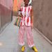 Women's Relaxed Fit Linen Two Piece Set American Style Spring Summer Printed Vest And Trousers Outfit Thin Polyester_ecoleips.com