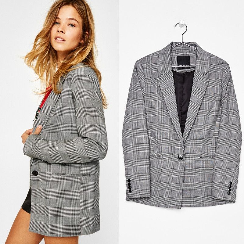 European American Plus Size's Blazer Spring And Autumn Casual Loose Single-Button Plaid Small Suit For_ecoleips.com