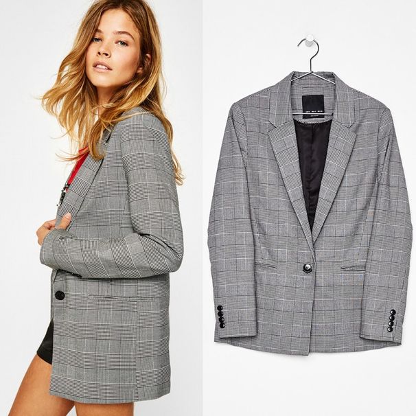 European American Plus Size's Blazer Spring And Autumn Casual Loose Single-Button Plaid Small Suit For_ecoleips.com