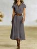 2026 European And American Cross-border Independent Site Elegant Western Style Round Neck Pleated Pocket_ecoleips.com