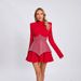 Verve 2025 Women's New Solid Color Long Sleeve Round Neck Patchwork Rhinestone A-line Dress Fashion Party Gown_ecoleips.com