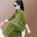 Women's Wide-Leg Pants Set - Korean Style Casual Outfit With Stand Collar (Pink, Blue, Green, Black) - Flowy Two-Piece Lounge & Streetwear_ecoleips.com