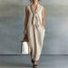 Summer Chinese Style Women's Dress Elegant Linen Straight Skirt round Neck A-Line Slim Fit Casual Vintage Fashion_ecoleips.com