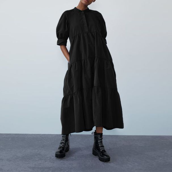 Women's Clothing Summer Vest Dress Retro Puff Sleeve Relaxed-fit Casual Dress_ecoleips.com