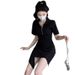 Women's Irregular Design Polo Neck Bodycon Mini Skirt Hot Girl Style Summer New Arrival 2025_ecoleips.com