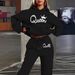 Women's Clothing Letter Print Hoodie Sweatshirt Set Fashionable Street-Ready Letter Print Hoodie & Jogger Set – Oversized Comfort For Urban Explorers_ecoleips.com