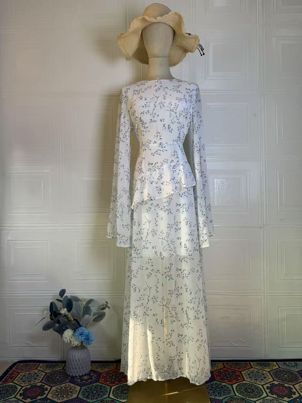 Modest Evening Dress Women's Floral Maxi Dress Long Sleeved Spring New Arrival European American Style Sweet Design Soft Muslim Fashion_ecoleips.com