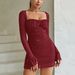 Sexy See Through Mesh Long Sleeved Dress For Women Style Sequined Square Neck Backless Design With Underwire_ecoleips.com