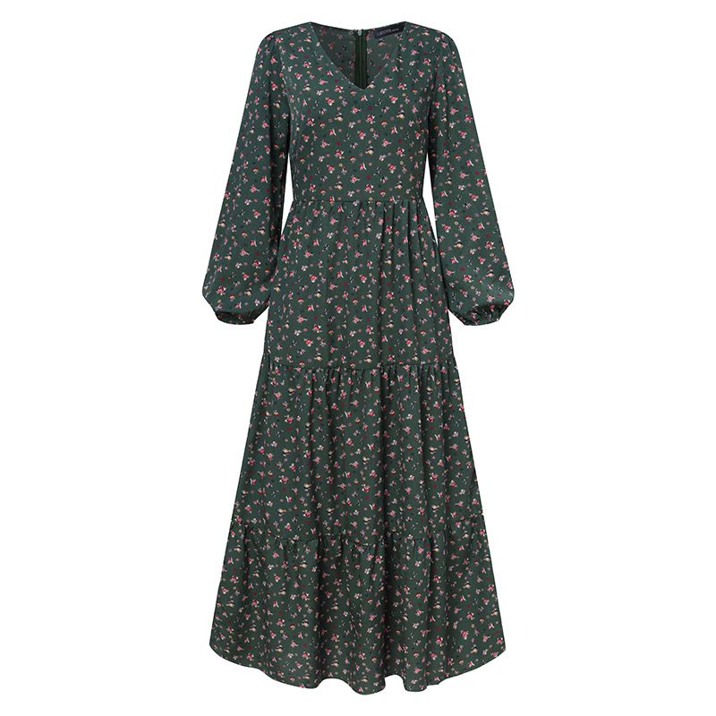 Modest Abaya Dress Women's V-Neck Chiffon Dress Elegant Casual Pullover Style High-End Autumn Winter Trendy Full Swing Muslim Dress Polyester_ecoleips.com