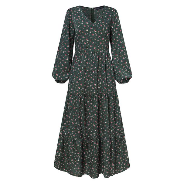 Modest Abaya Dress Women's V-Neck Chiffon Dress Elegant Casual Pullover Style High-End Autumn Winter Trendy Full Swing Muslim Dress Polyester_ecoleips.com
