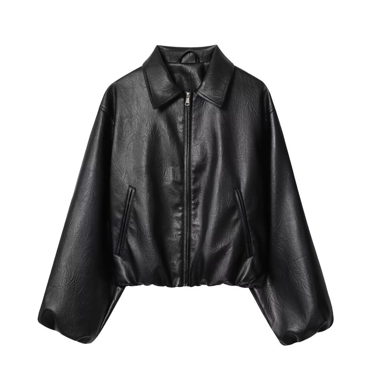 Women's Trendy Faux Leather Bomber Jacket Versatile Lightweight Outerwear In Two Colors Spring/Autumn Elegant England Style_ecoleips.com