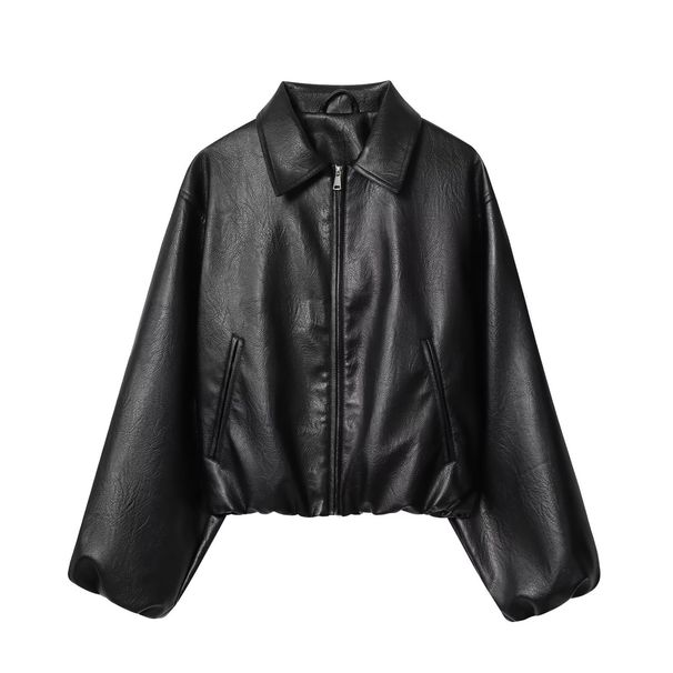 Women's Trendy Faux Leather Bomber Jacket Versatile Lightweight Outerwear In Two Colors Spring/Autumn Elegant England Style_ecoleips.com