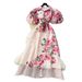 French-Inspired Floral Print Dress – Tiered Tulle Skirt With Corset Lacing & Lantern Sleeves (S-XXL)_ecoleips.com