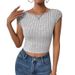 Women's Clothing Summer Style T Shirt Slim Round Neck Sexy Backless Short Knitted Top_ecoleips.com