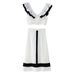 UC&ZA Style Women's Summer Color-Block V-Neck Ruffle Trim Slim Top And Skirt Set_ecoleips.com