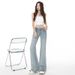 Women's Dark Blue Colorfast Low Rise Flared Jeans Autumn/Winter Style Regular Fit English Fashion Solid Polyester Denim_ecoleips.com
