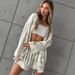 Printed Long Sleeve Nightgown Shorts Ice Silk Comfortable Skin-Friendly Pajamas Two-Piece Set European And American_ecoleips.com