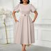 D590 European And American Women's 2025 Summer Fashion Puff Sleeve Elegant High Waist Solid Color Round Neck Large Hem_ecoleips.com