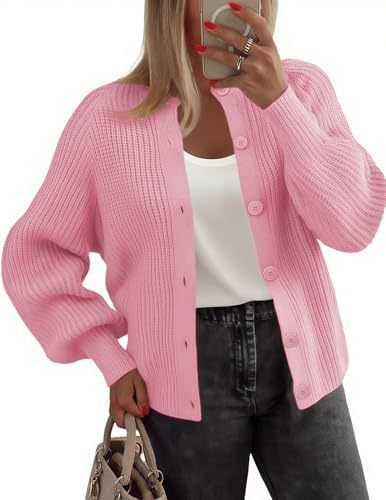 Women's Long Sleeve Knit Cardigan With Button Front, Cozy Chunky Knit Sweater, Round Neck Open Front Casual Fall Fashion Top_ecoleips.com