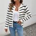 K New Casual Simple Black And White Striped Long Sleeved Sweater Cardigan Jacket_ecoleips.com