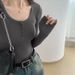 2025 Selected High Elasticity Threaded Button Bottom Shirt Autumn 2025, New Shoulder Long Sleeved T-Shirt For Women, Slim Fit_ecoleips.com