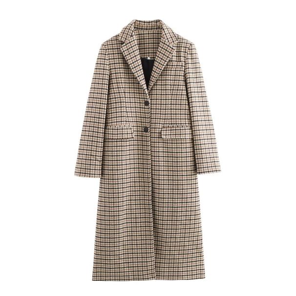 Temperament Woolen Plaid Jacket Long Coat_ecoleips.com