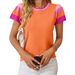 Sweet Color-Block Knit Top | Soft Breathable Short Sleeve Summer Sweater For Women, Casual Comfort_ecoleips.com