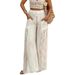 Women's Wide Leg Pants Solid Color Casual Lace Splicing Design Fashion_ecoleips.com