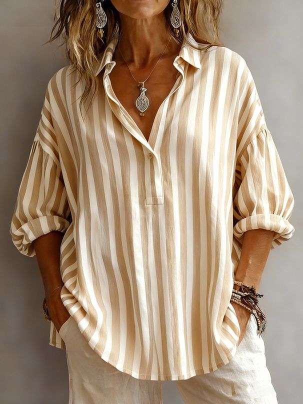 Spring Striped Loose Women's Shirt Long Sleeve Pullover American Style For Ladies_ecoleips.com