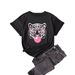 Women's Casual Versatile round Neck Short Sleeve T-Shirt Fashionable Cartoon Tiger Print Top for Spring/Summer_ecoleips.com