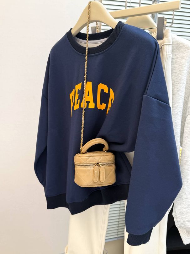 American-style Real Shot Of The New Spring And Autumn Round-neck Sweatshirt Women, Thin, Korean-style, Loose-fitting,_ecoleips.com