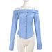 Women's 2 Piece Outfit, Off Shoulder Striped Long Sleeve Blouse + Gray Pleated Mini Skirt With White Layer, Casual Party Clubwear Set_ecoleips.com