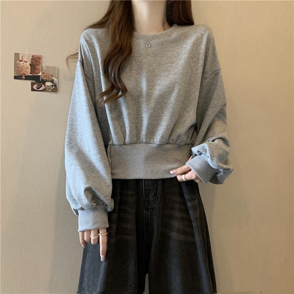 European American Style Short, Slim-fit, Long-sleeved Sweatshirt For Women, Spring And Autumn Thin, Loose, Hoodless,_ecoleips.com