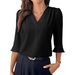 Women's Summer Shirt V Neck Three Quarter Sleeve Office Top American Style Clothing For Women_ecoleips.com