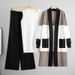 Women's Clothing Women's Autumn Knitted Vest & Wide Leg Pants Set - Elegant Office Casual Three-Piece Outfit In Black/Burgundy/Coffee/Grey/Camel_ecoleips.com