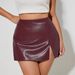 K PU Leather Half Body Skirt Pants Sexy Front Slit Hip Hugging Short Skirt Pants For Women_ecoleips.com