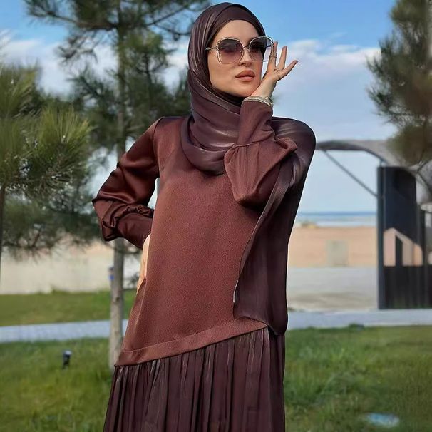 Autumn Elegant O-neck Patchwork Robe Dress Spring Casual Long Sleeve Solid Long Dress Women's Fashion Draped Loose Party Dress_ecoleips.com