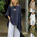 Women's Casual Solid Color round Neck Shirt 3/4 Sleeve Cotton And Linen Blend European American Style Fashion Top Irregular Hem_ecoleips.com