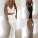 Fashionable Two Piece Set European American Style Beaded Back Tie Top Hollowed Out Textured Bodycon Midi Skirt Beachwear_ecoleips.com