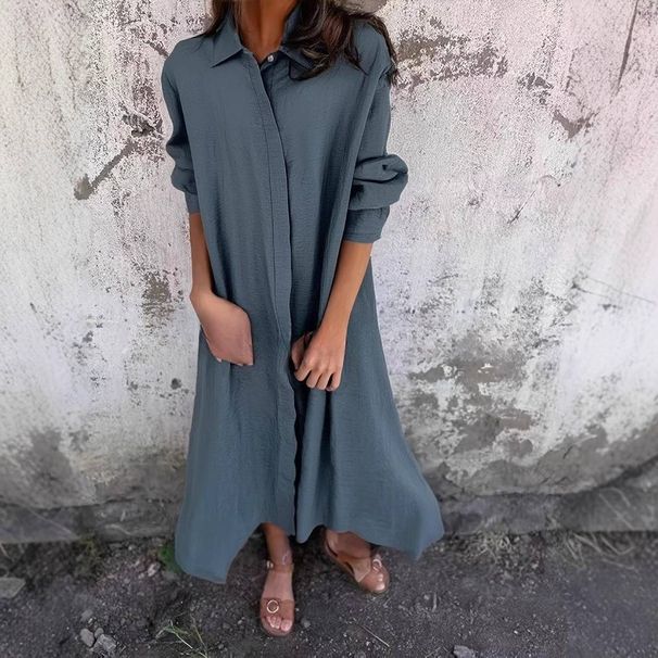 Women's Clothing Cotton And Linen Literary Style Lapel Ladies Dress Female Model All Match_ecoleips.com