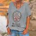 Women's Loose V-Neck Short Sleeve T-Shirt Spring Fashion Cartoon Digital Print Top Breathable Polyester Casual Tee_ecoleips.com