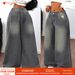 Women's Wide Leg Extra Long Jeans Distressed Washed Grey Casual Loose Trousers Floor Length Amazon E Commerce_ecoleips.com