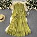 French Light Luxury Retro Sleeveless Collar Printed Dress Women's Summer Waist Slimming Elegant Lady Long Skirt_ecoleips.com