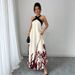 Elegant Halter Neck Backless Maxi Dress With Bow Tie Back And Flared Skirt For Summer Vacation & Evening Parties_ecoleips.com