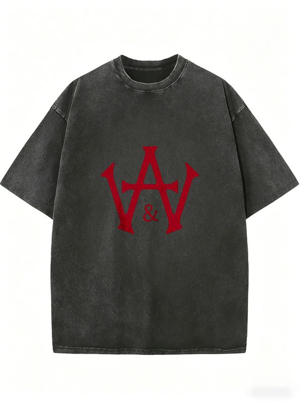 Women's Casual Washed Effect Tee, Loose Fit Crew Neck Street Style Shirt_ecoleips.com