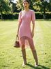 Breathable V Neck Chiffon Puff Sleeve Fringe Hem Loose Rib Knit Dress_ecoleips.com