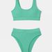 Ribbed High Waisted Two Piece Bikini Set Solid Color U Neck Sleeveless Sports Swimsuit Women Summer Beach Bathing Suit_ecoleips.com